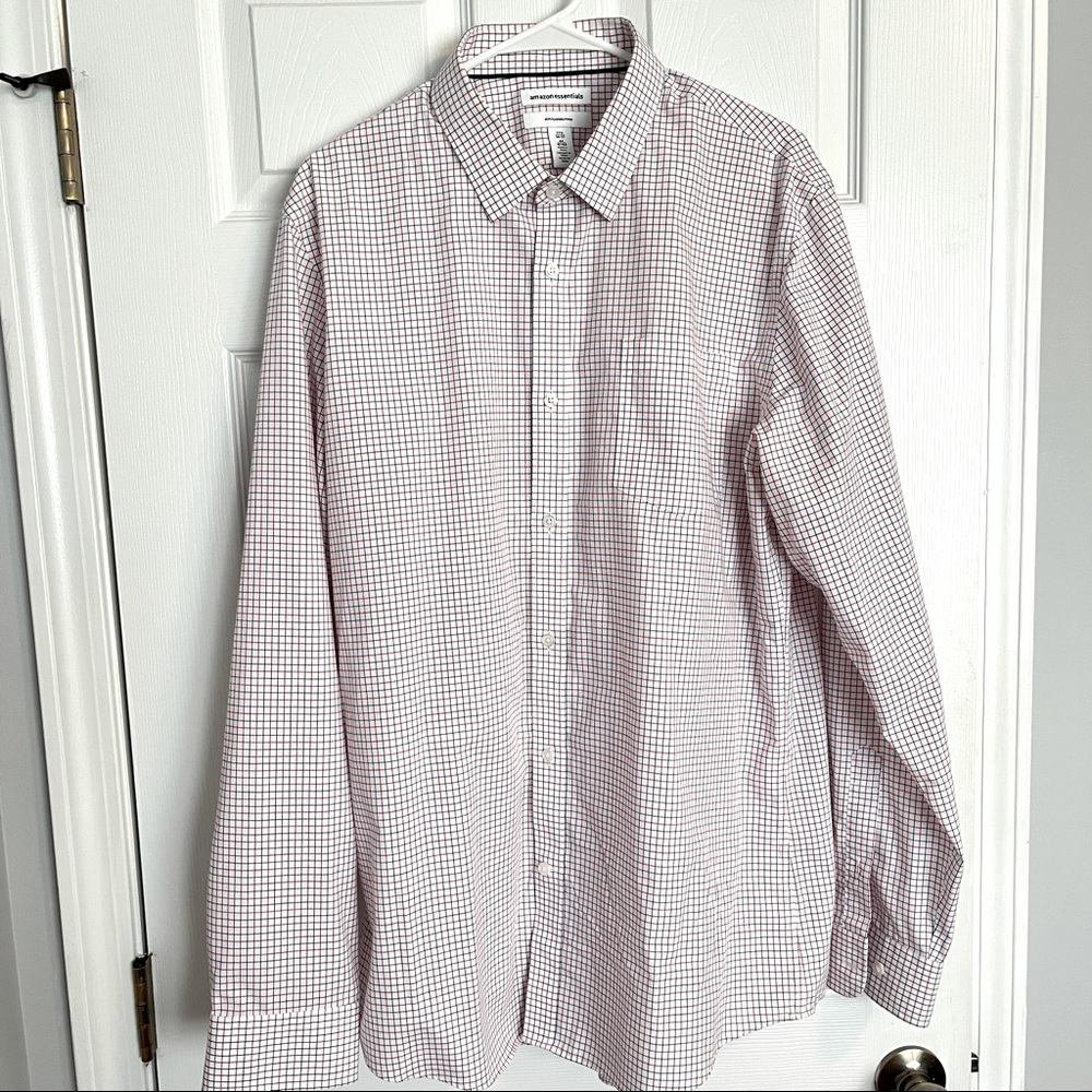 Button down dress shirt. 17.5 36-37 Slim Fit. White with red and blue checker